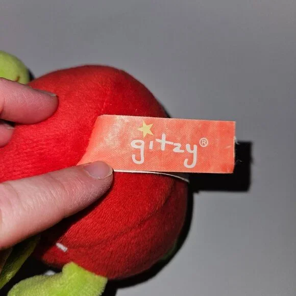 2 Gitzy Plush Rattle Lot 4" Stuffed Baby Toy Red Tomato? Apple? Fruit Vegetable